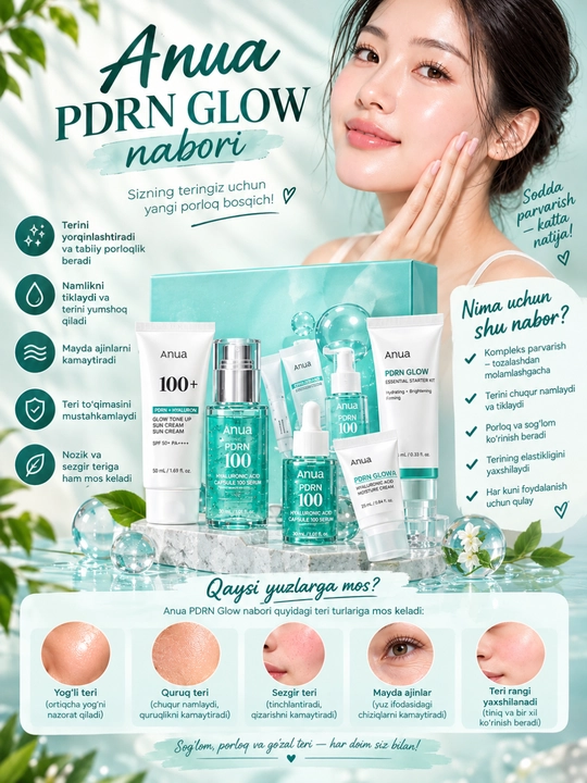 Anua PDRN Glow 100 Starter Kit набор для ухода за лицом гиалуроновой кислотой увлажнение