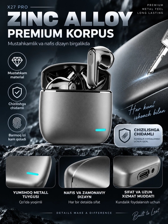X27 Pro TWS беспроводные наушники — Премиальный звук и металлический корпус