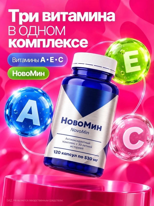 NovoMin NVMN vitaminlar kompleksi immunitet uchun A E C antioksidant 120 kapsula Siberian