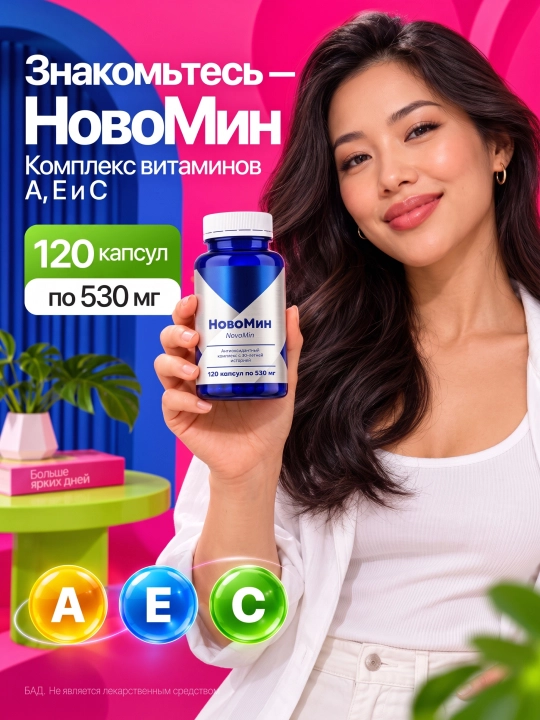 NovoMin NVMN vitaminlar kompleksi immunitet uchun A E C antioksidant 120 kapsula Siberian