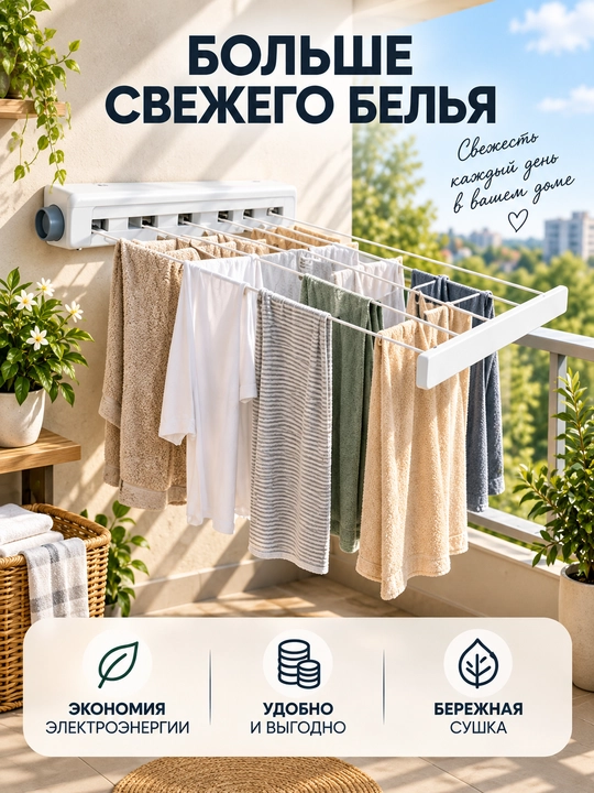 Devorga o‘rnatiladigan kir quritgich, hammom va balkon uchun, tortiladigan va buklanadigan