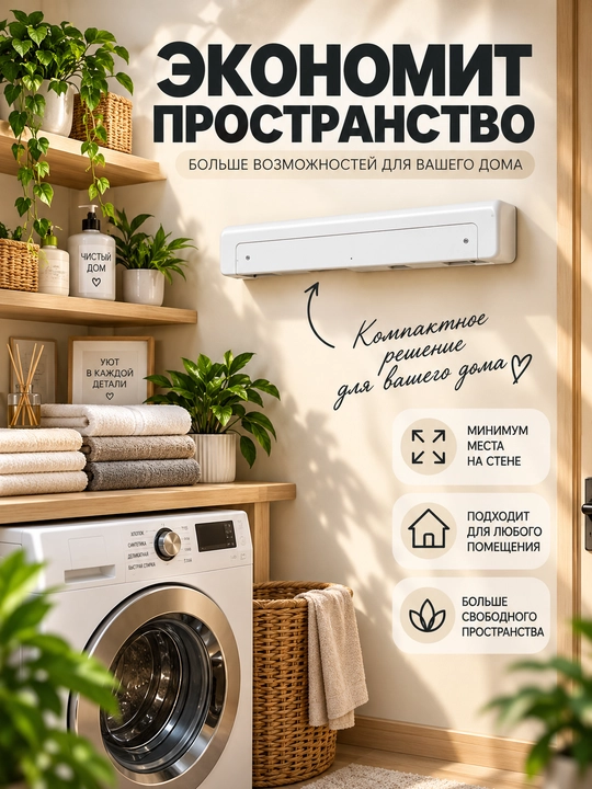 Devorga o‘rnatiladigan kir quritgich, hammom va balkon uchun, tortiladigan va buklanadigan