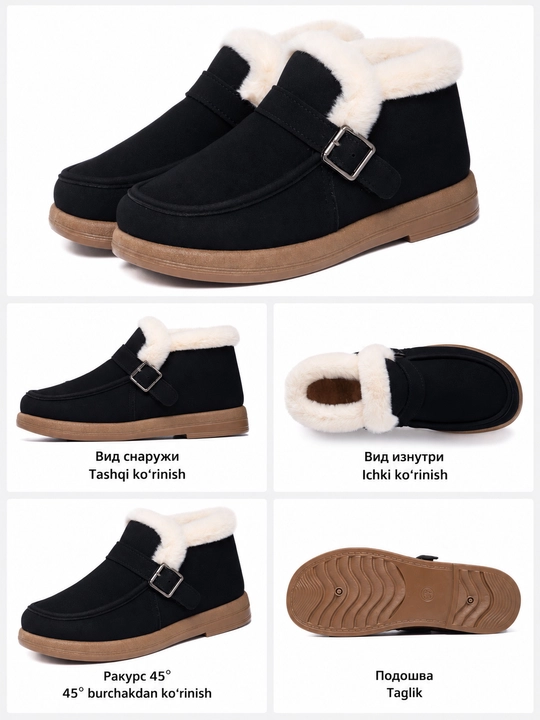 DISHER CozyBuckle ayollar issiq botinkalari, mo‘ynali 36–41 o'lcham