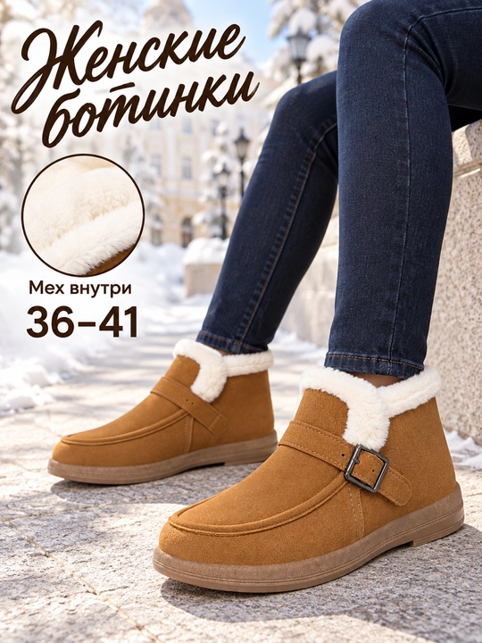 DISHER CozyBuckle ayollar issiq botinkalari, mo‘ynali 36–41 o'lcham - 