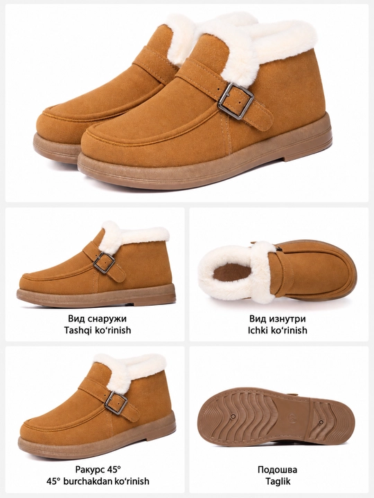 DISHER CozyBuckle ayollar issiq botinkalari, mo‘ynali 36–41 o'lcham