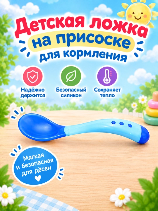 Детская тарелка для кормления, с термо-ложкой, на присоске, для первого прикорма