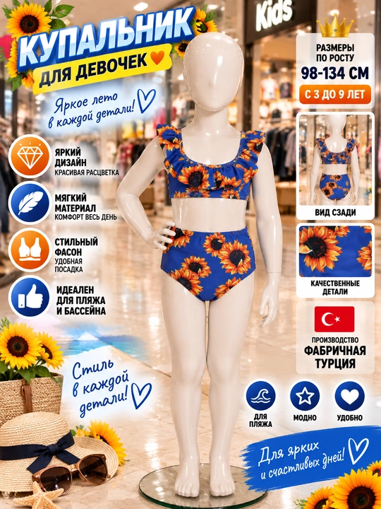 Ikki qismli gulli bolalar suzish kostyumi