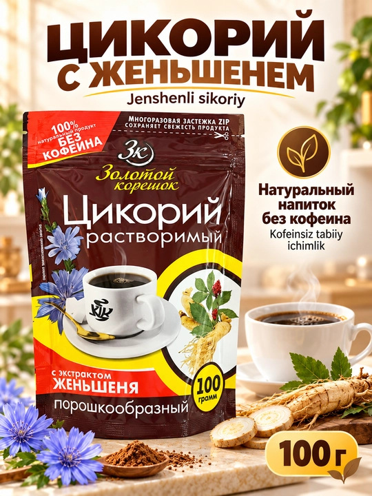 Zolotoy koreshok jenshen ekstraktli eruvchan sikoriy, kofeinsiz, 100 g - 