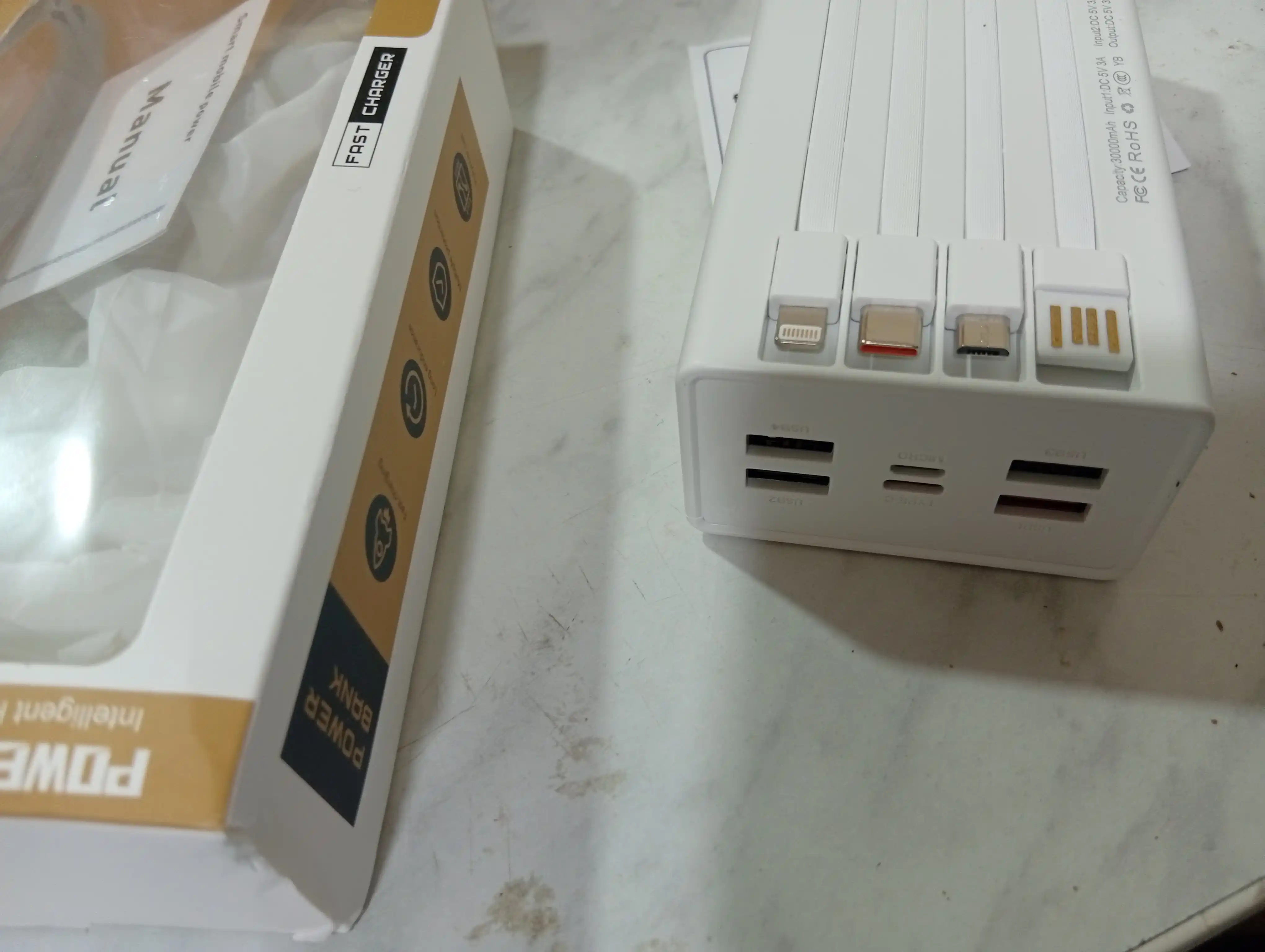 Power Bank 20000mA 66-22.5W tezkor quvvat bilan tashqi akkumulyatori, +4 kabel bilan
