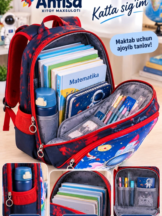 Qizlar va o‘g‘il bolalar uchun maktab ryukzagi, maktab sumkasi, bolalar sumkasi