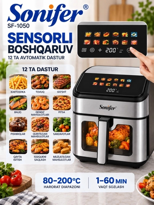 Аэрогриль Sonifer, Air Fryer фритюрница для дома с сенсорным управлением