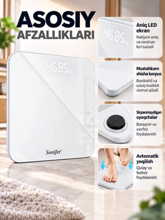 Весы напольные Sonifer до 180 кг, с LCD-дисплеем, для дома