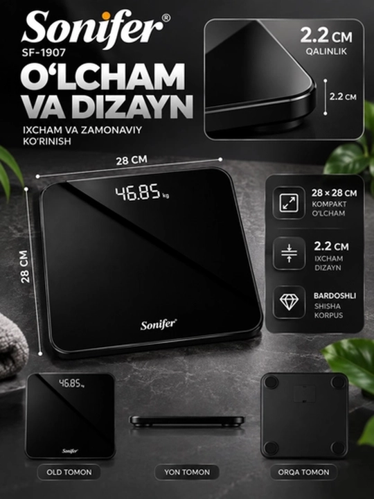 Elektron tarozi Sonifer, 180 kg gacha, LCD displeyli, uy uchun
