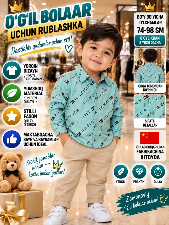 O'g'il bolalar uchun uzun yengli ko'ylak