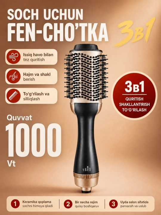 Fen cho'tka MAC Styler MC 27 One Step sochni tekislash va hajm berish uchun - 