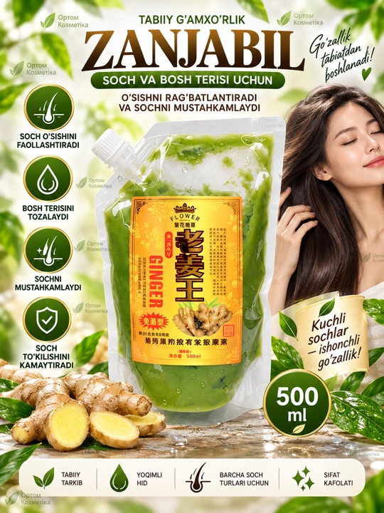 IMBIR soch o'sishi va to'kilishini oldini olish uchun, zanjabil balzam, Old Ginger 500 ml