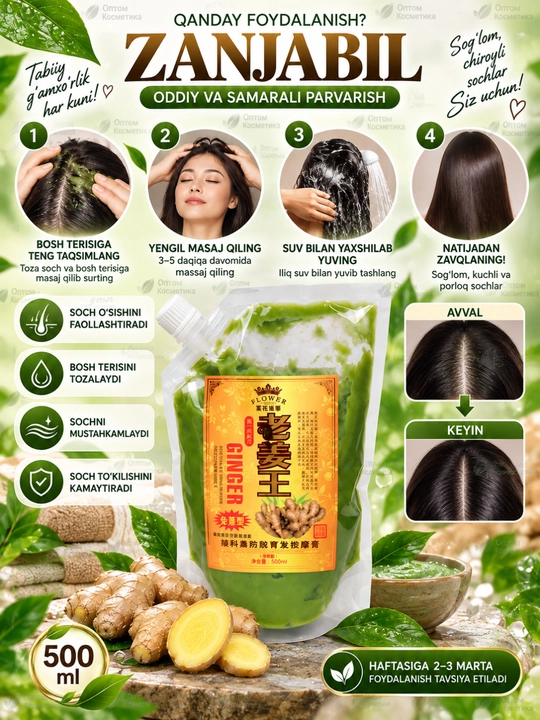 IMBIR soch o'sishi va to'kilishini oldini olish uchun, zanjabil balzam, Old Ginger 500 ml