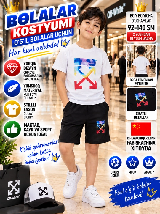 O'g'il bolalar to'plami, futbolka + shortlar - 