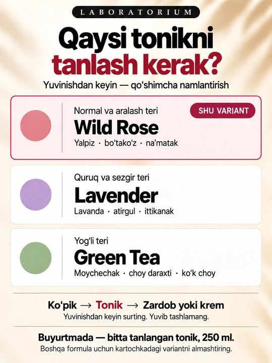 Тоник для лица Laboratorium, 250 мл: зелёный чай, лаванда или Wild Rose