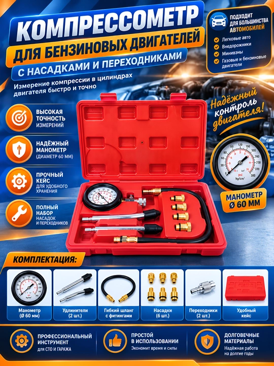 Benzonasosmetr va Kompressometr — yoqilg‘i tizimi bosimini o‘lchash testerlari (universal) - 
