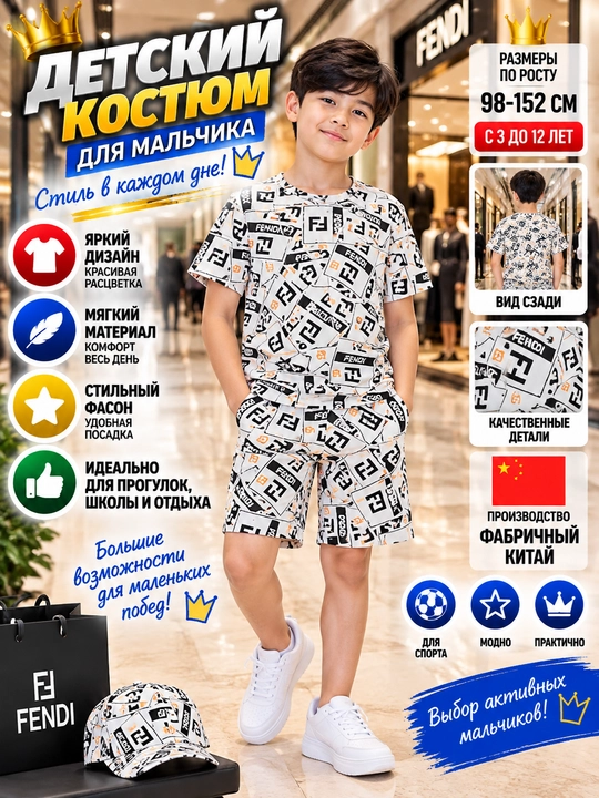 O'g'il bola uchun yozgi kostyum, futbolka va shortilar