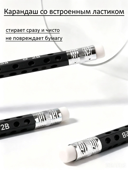 Карандаши 2B с эргономичным хватом и ластиком, 10 шт