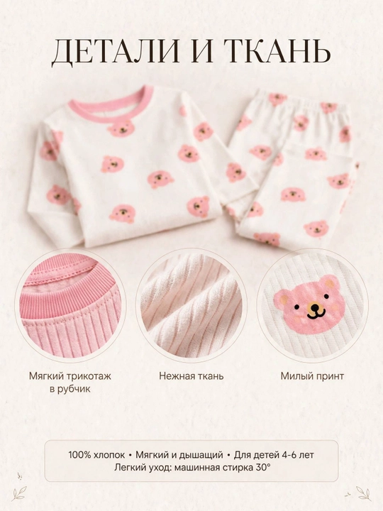 Пижама детская для девочки, ХБ без начеса, 4-6 лет, комплект кофта + штаны