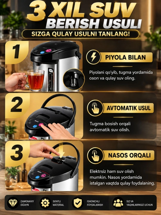 Termopot 6.8 litr, elektr termos