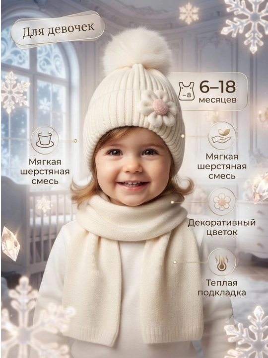 Детский комплект шапка и шарф, зимний набор для детей 5–10 л, тёплый повседневный комплект