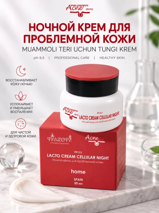 Lacto Cream Night - Ночной крем для проблемной кожи - 
