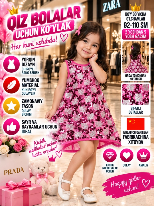 Qizlar uchun oqlangan ko'ylak - 