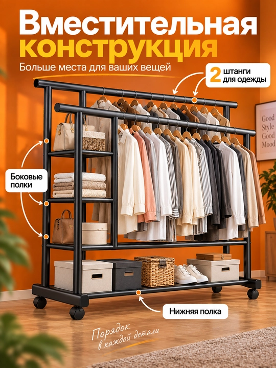 Вешалка для одежды, открытый шкаф, напольная, до 150 кг