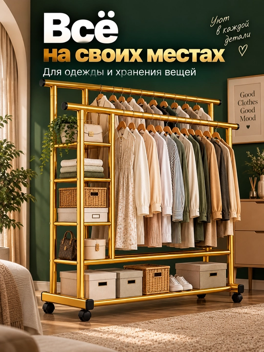 Вешалка для одежды, открытый шкаф, напольная, до 150 кг