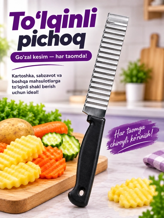 Figurkalik pichoq, to‘lqinli pichoq, sabzavot pichog‘i, kartoshka kesgich - 