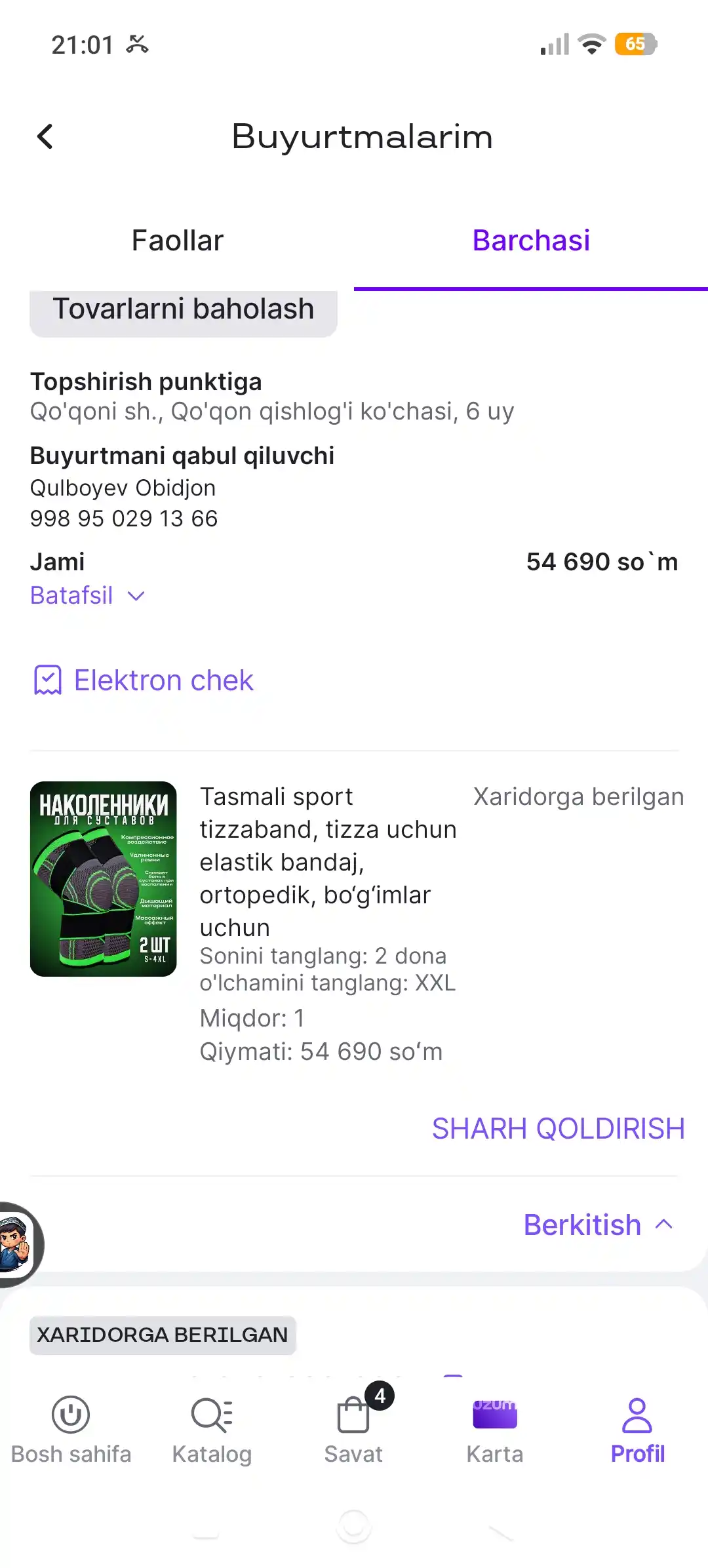 Tasmali sport tizzaband, tizza uchun elastik bandaj, ortopedik, bo‘g‘imlar uchun