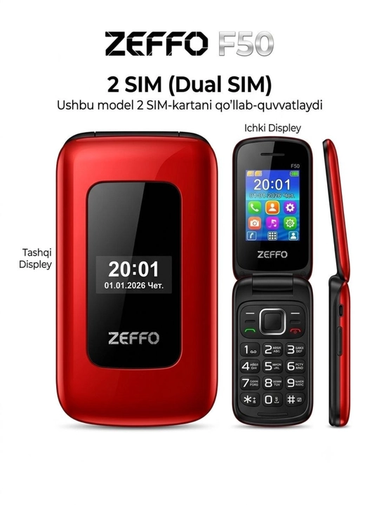 Zeffo F50, телефон раскладушка, кнопочный телефон, 2 SIM, телефон с большим экраном - 