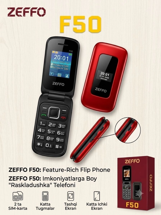 Zeffo F50, телефон раскладушка, кнопочный телефон, 2 SIM, телефон с большим экраном