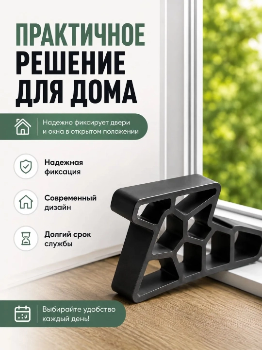 Стоппер-ограничитель для окон и дверей, фиксатор створки, чёрный