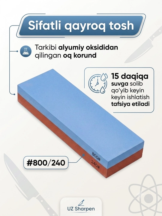 Pichoq o'tkirlash uchun ikki tomonlama qayroq toshlar, 180×60×30 mm - 