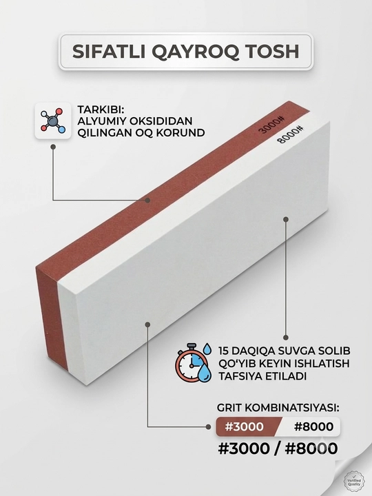 Pichoq o'tkirlash uchun ikki tomonlama qayroq toshlar, 180×60×30 mm - 