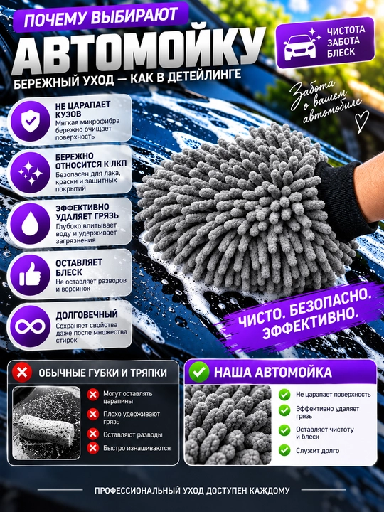 Микрофибровая варежка для автомойки supermit,для мойки и сушки кузова автомобиля