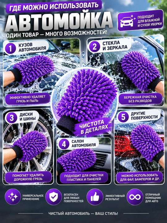 Микрофибровая варежка для автомойки supermit,для мойки и сушки кузова автомобиля