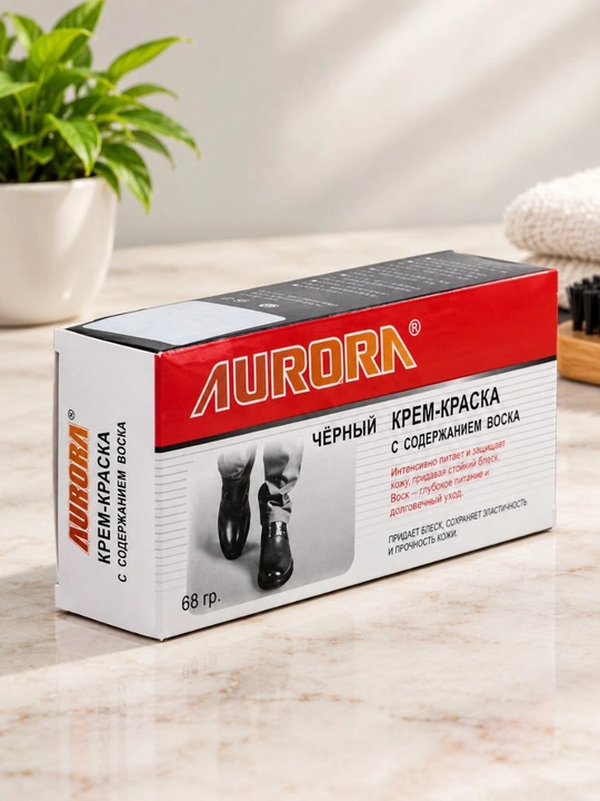 Aurora Крем для обуви с воском — черный крем для туфель Эффект Блеска