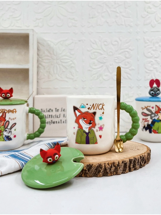 Hello Kitty keramik krujkasi, qopqoq va qoshiq bilan, pushti rang