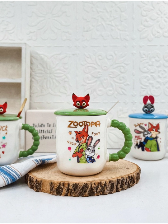 Кружка керамическая Hello Kitty с крышкой и ложкой, розовая - 