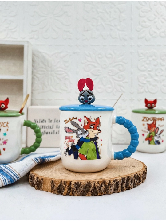 Кружка керамическая Hello Kitty с крышкой и ложкой, розовая - 