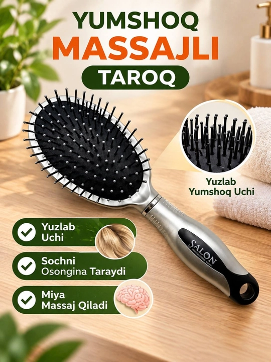 Fen professional, sochni quritish va turmaklash uchun, masajli taroq, ayollar uchun sovg'a