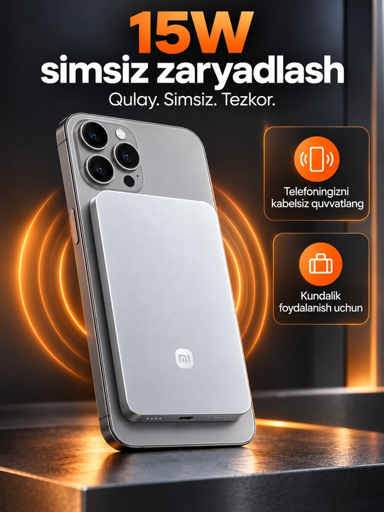 Xiaomi 5000 mA·soat tashqi akkumulyator — telefon uchun ixcham Power Bank