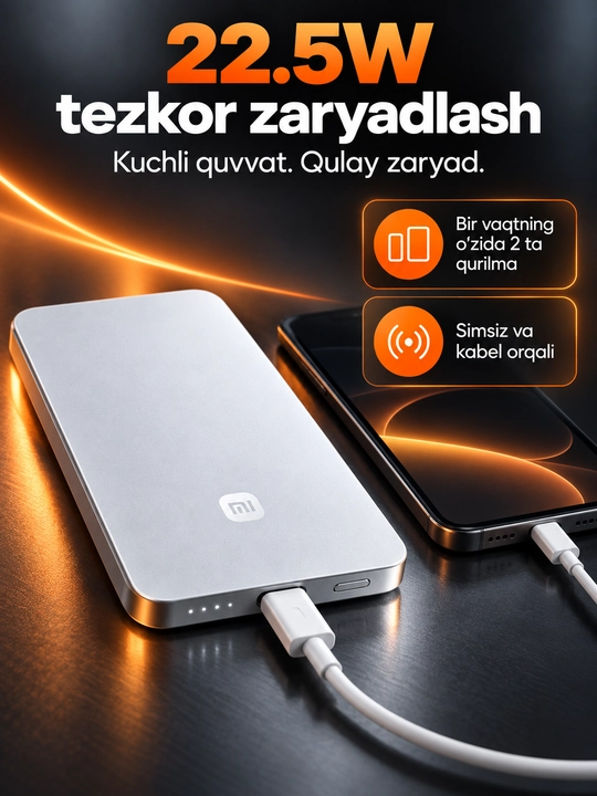 Xiaomi 5000 mA·soat tashqi akkumulyator — telefon uchun ixcham Power Bank