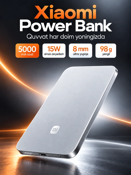 Xiaomi 5000 mA·soat tashqi akkumulyator — telefon uchun ixcham Power Bank - 